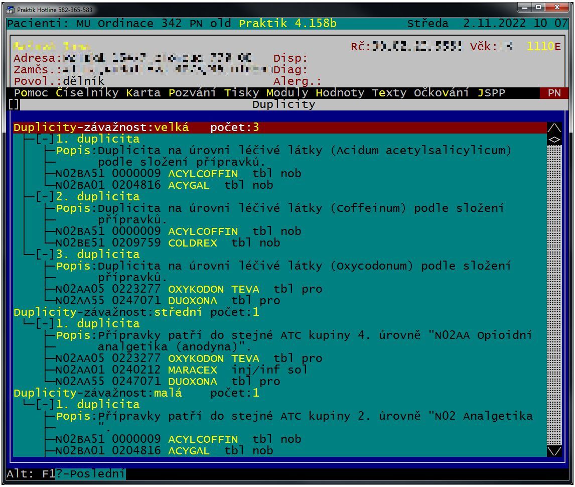 duplicity v programu Praktik - detail